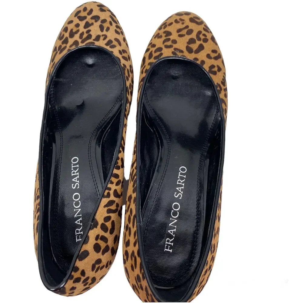 Franco Sarto Zeus Wedge Heels Animal Print Leopard Calf Hair Pumps Womens 8M